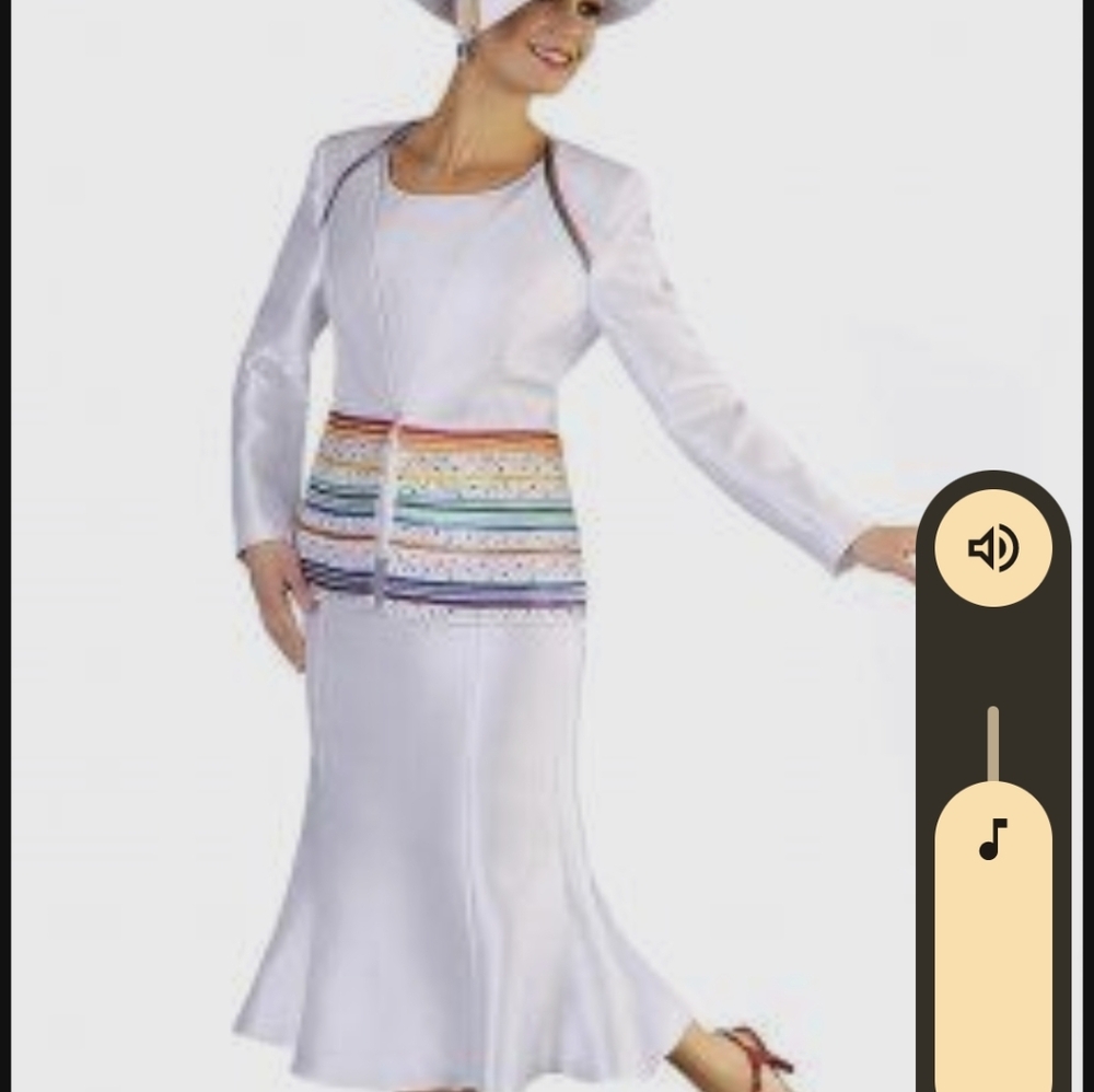 Elegant White Skirt Suit with Multicolor Accents